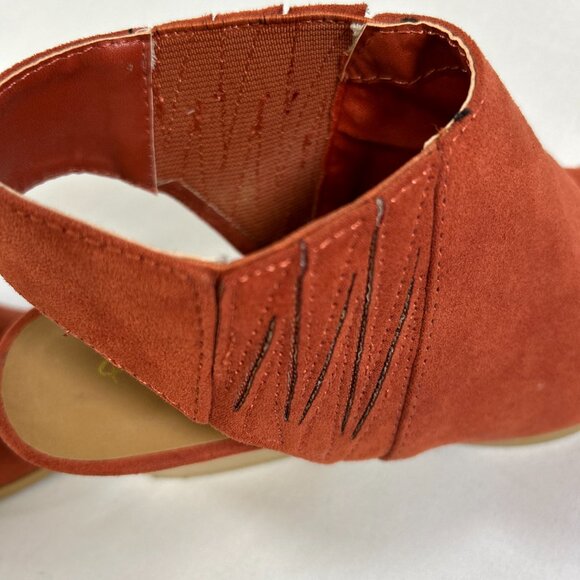 Qupid pointed toe chunky wood heel brick fox open back bootie womans sz 6 - Picture 9 of 12